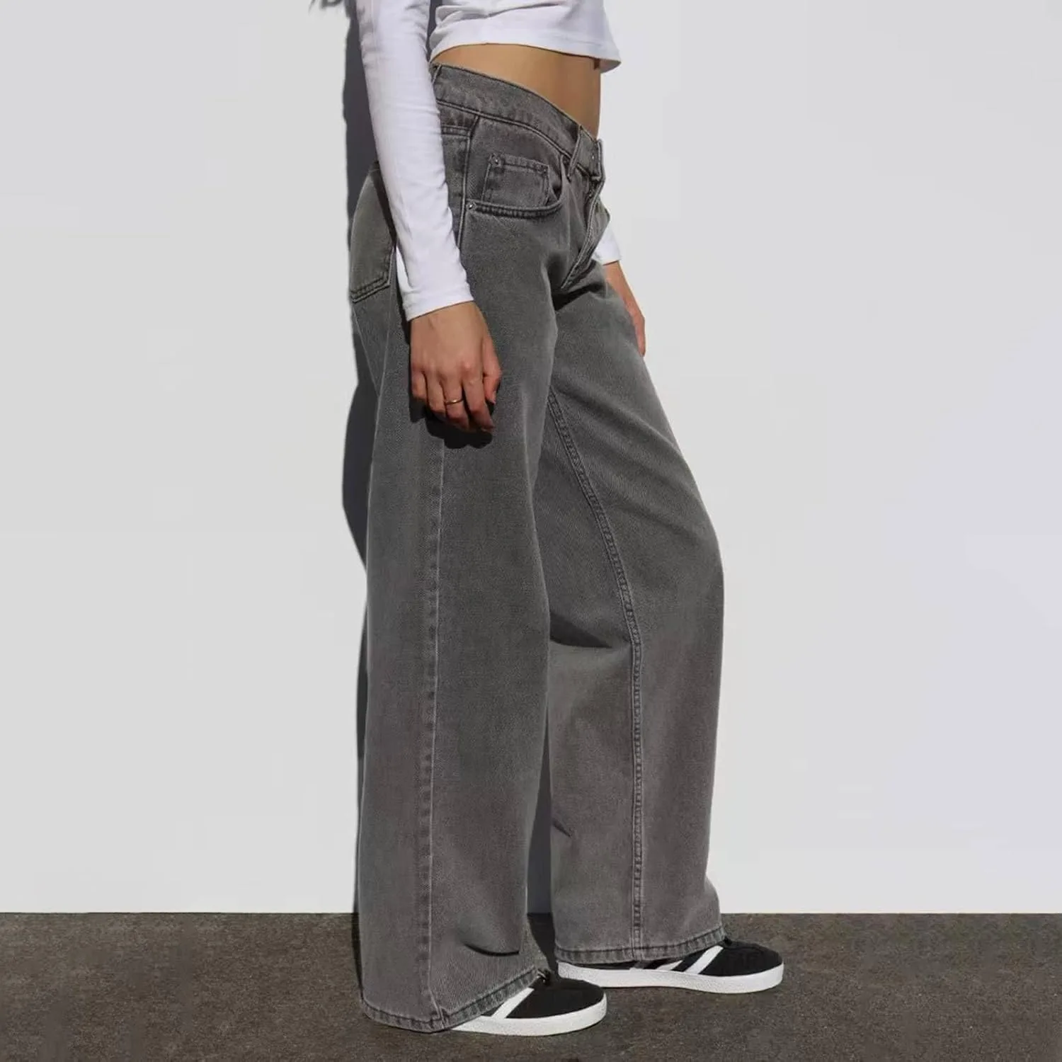 Прямые джинсы для женщин, High Waisted, Wide Leg, Loose — фото 4