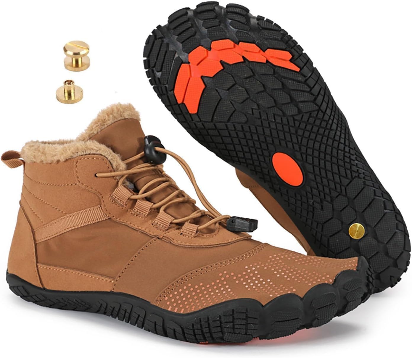 

Зимние заземляющие обувь с медью, походная обувь для ходьбы, зимние походные ботинки для женщин и мужчин с цельными медными винтами Zureto, коричневый