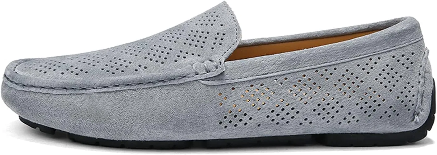 Мокасины кожаные замшевые Mens Fashion Casual Summer Breathable Suede Leather Driving Loafers, серый LITNERMIA — фото 2