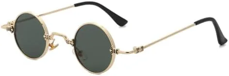 

Солнцезащитные очки 2027 года, маленькие круглые, для женщин и мужчин, с защитой от УФ-излучения UV400, в стиле металл-панк, винтажные очки в стиле стимпанк MTZJH, 10