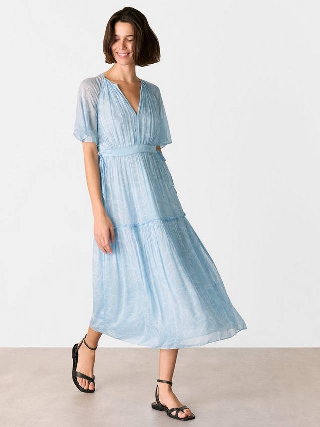 

Платье с узором из бамбуковых листьев Whistles, Light Blue/White