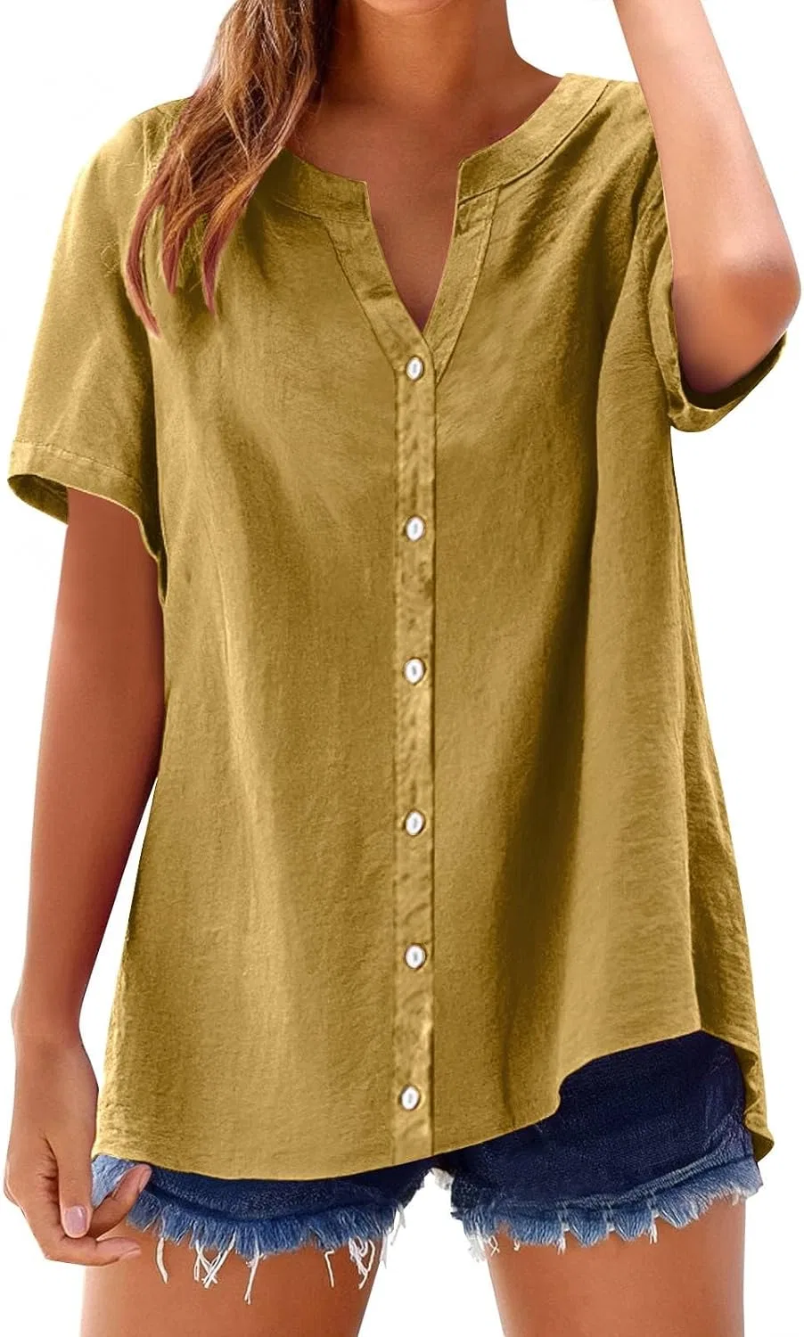 Блуза свободного кроя Loose Button Shirt Top, желтый