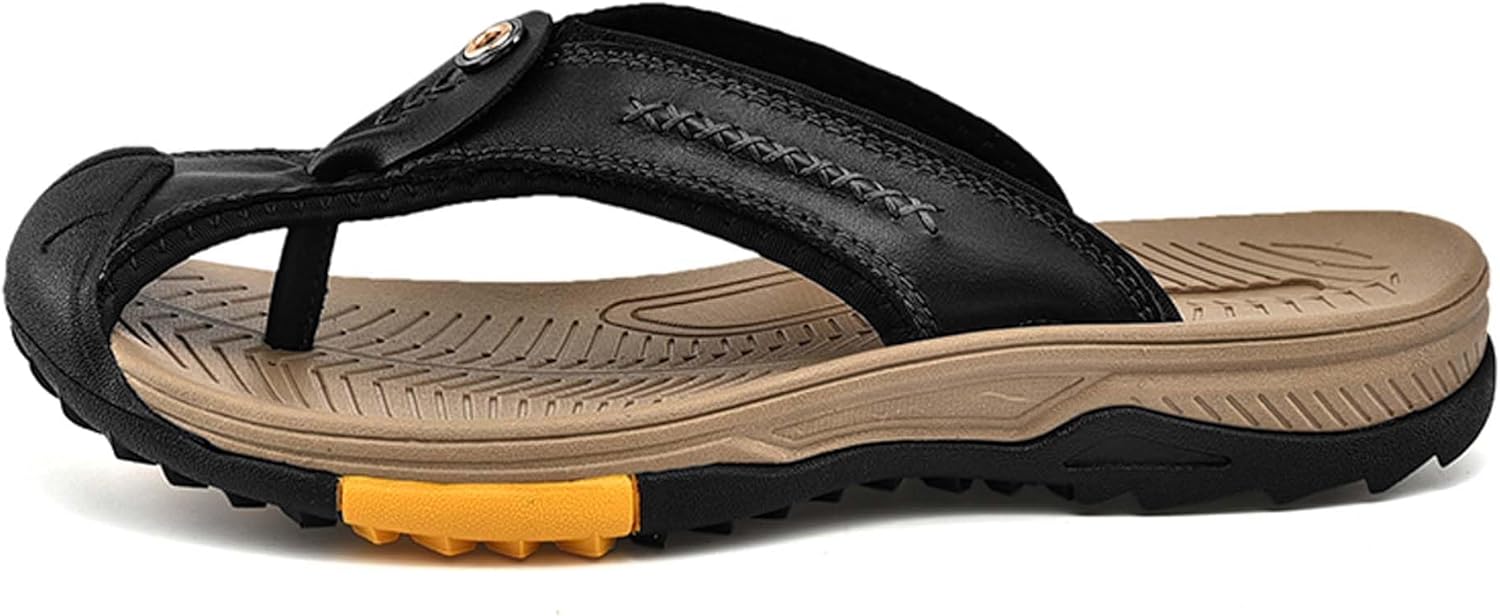 

Мужские шлепанцы с закрытым носком, кожаные модные сандалии для улицы и пляжа, с противоскользящей резиновой подошвой, стильные летние тапочки Generic, черный