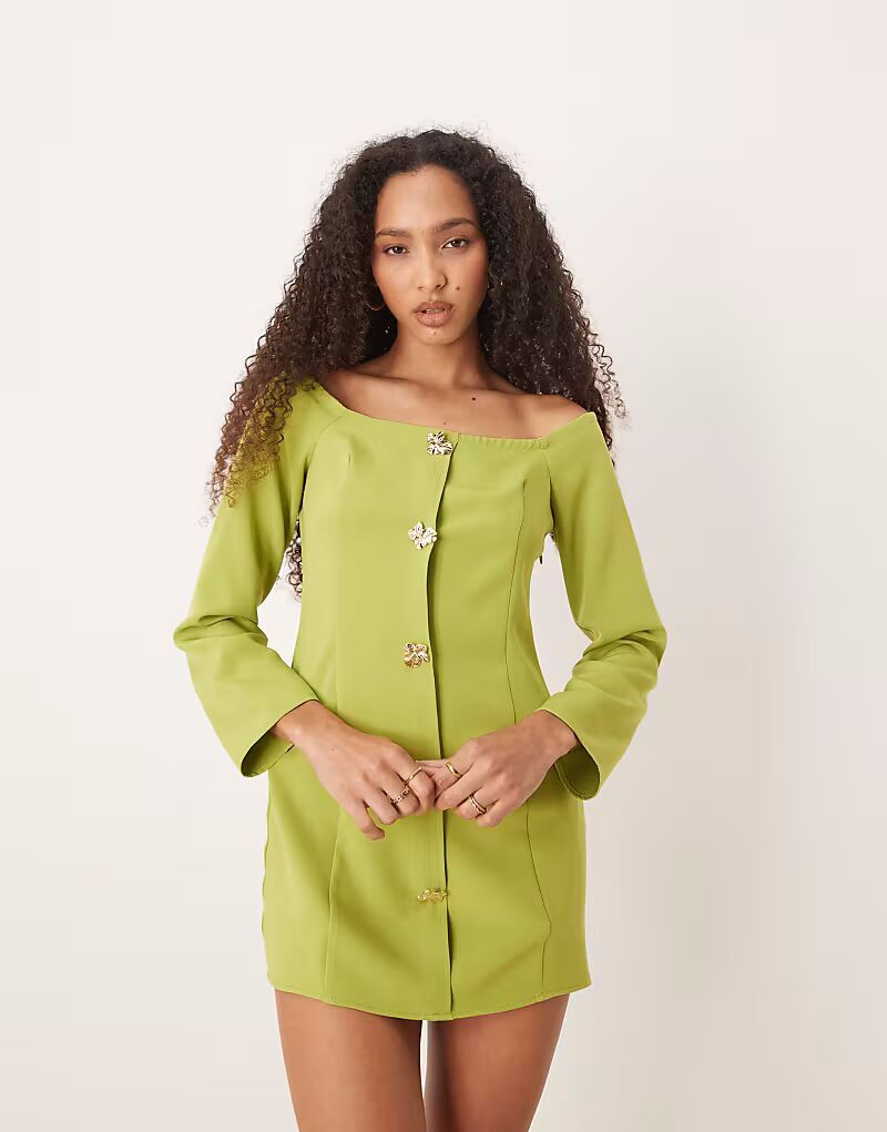 

Мини-платье с застежкой на пуговицы ASOS DESIGN зеленого цвета