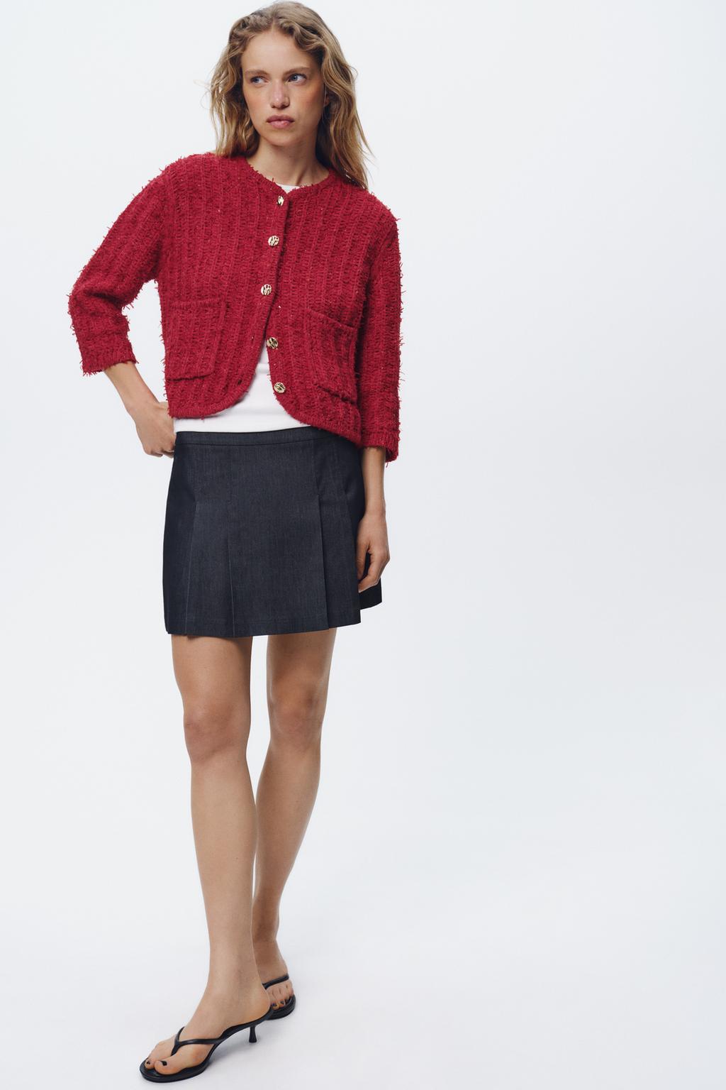 

Вязаный кардиган с рукавом длиной 3/4 ZARA, красный