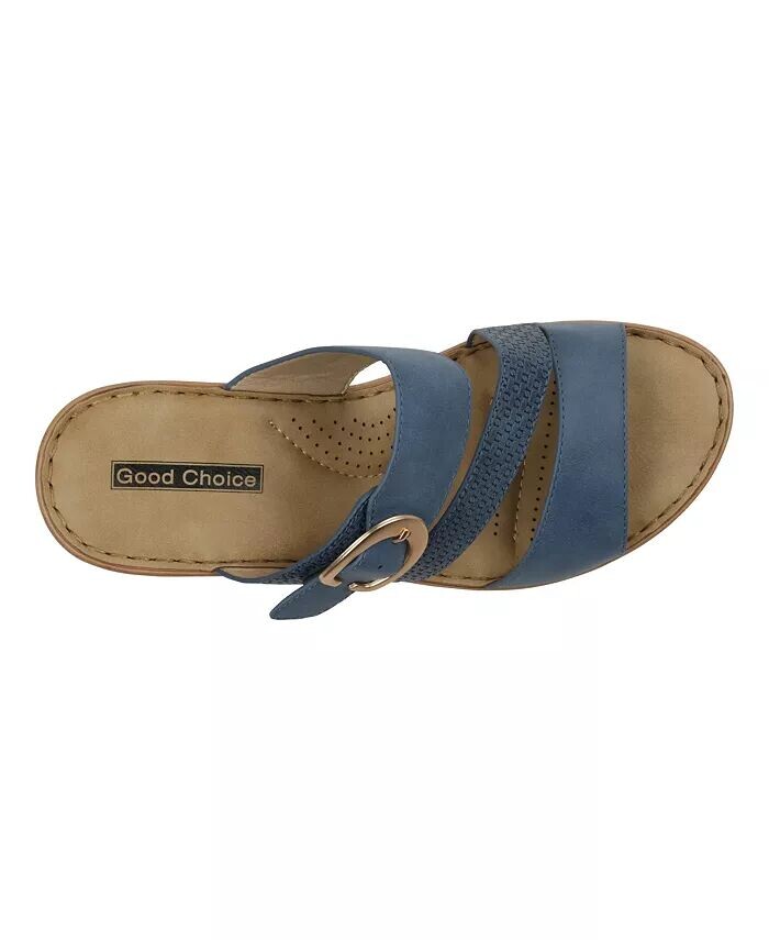 Женские босоножки Odalis Buckle Comfort на танкетке GC Shoes, синий — фото 4