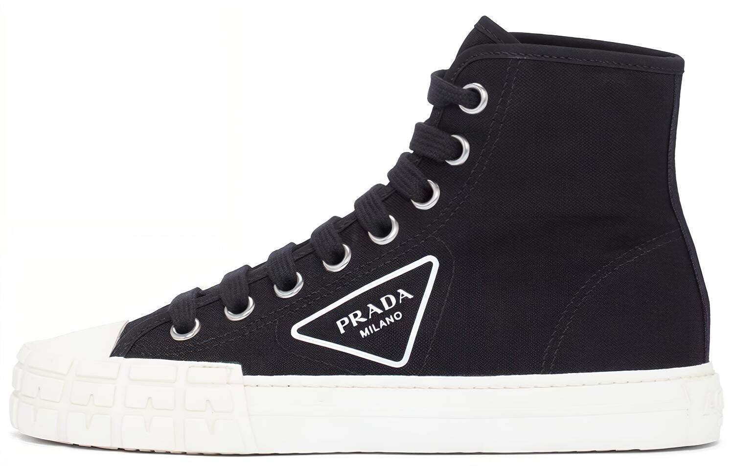Туфли женские парусиновые высокие черные Prada
