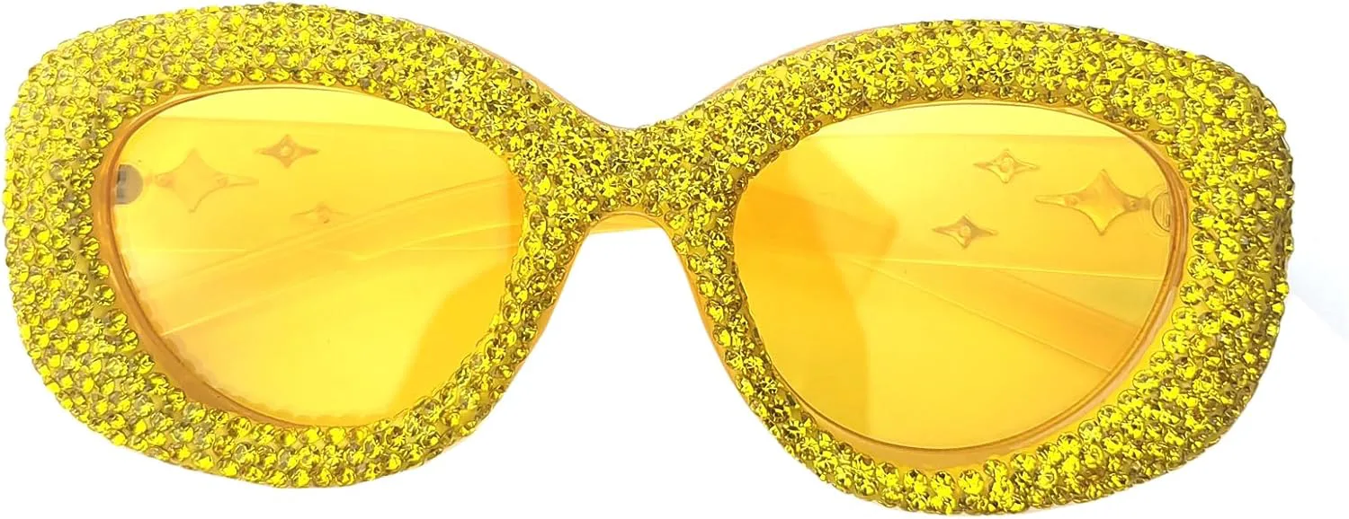 

Солнцезащитные очки Willochra в крупной квадратной оправе с блестящими стразами и кристаллами для вечеринок, ретро-стиль, толстая оправа, 2pcs-yellow&brown