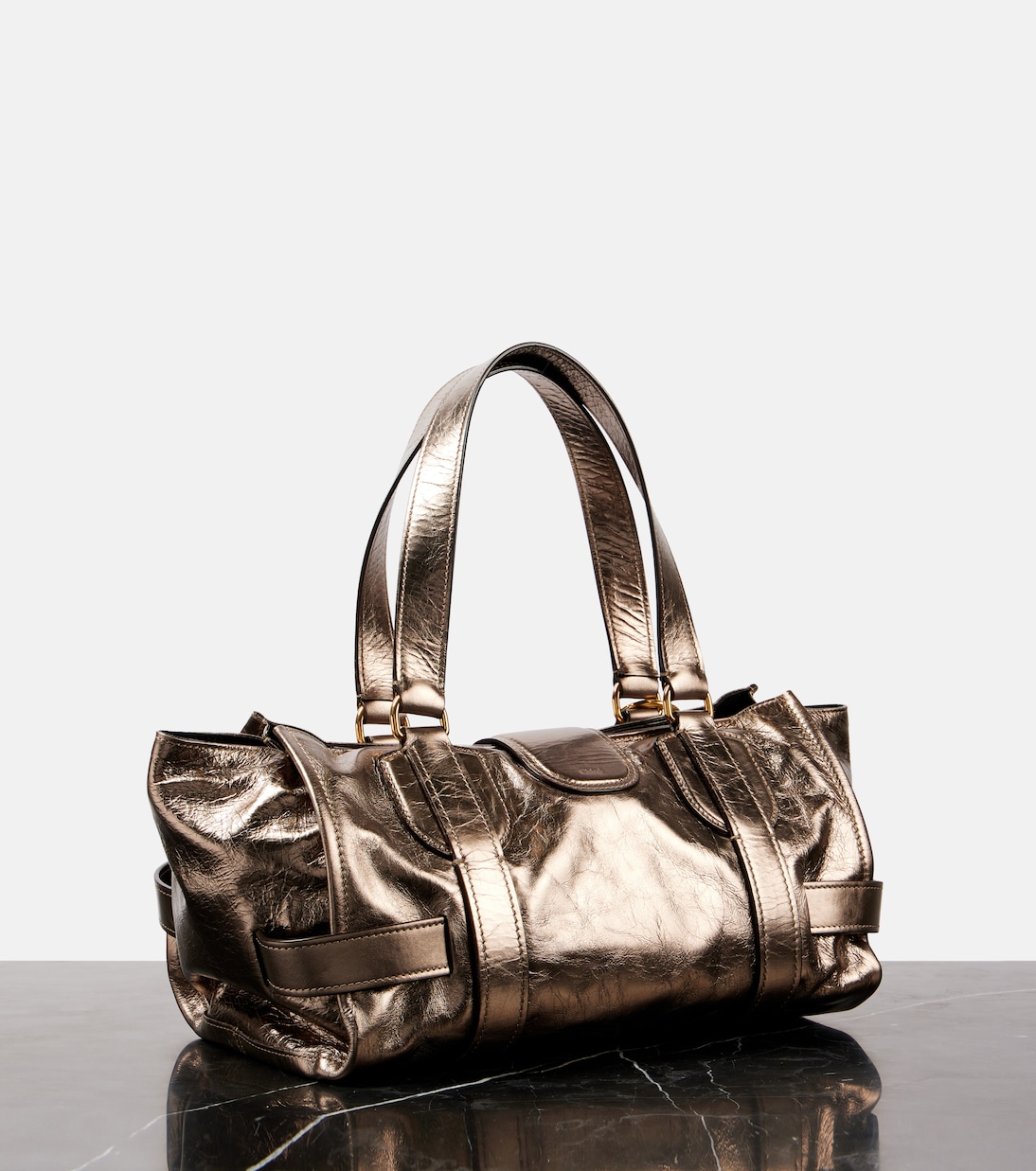 Большая сумка-тоут из металлизированной кожи Kerala 25 Chloé, Shiny Grey — фото 4