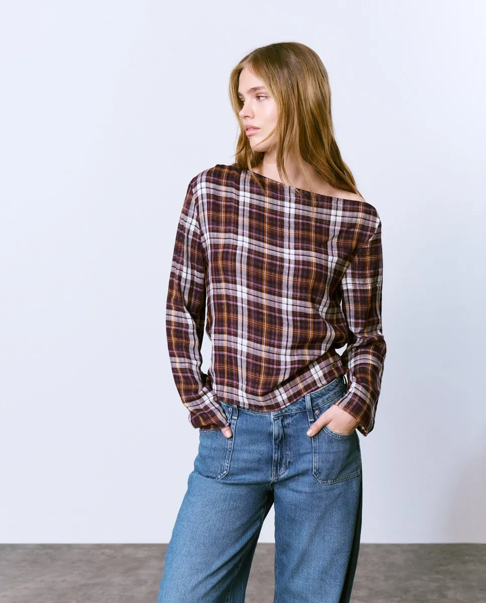 

Женская асимметричная блузка в клетку Brownie, гранатовый