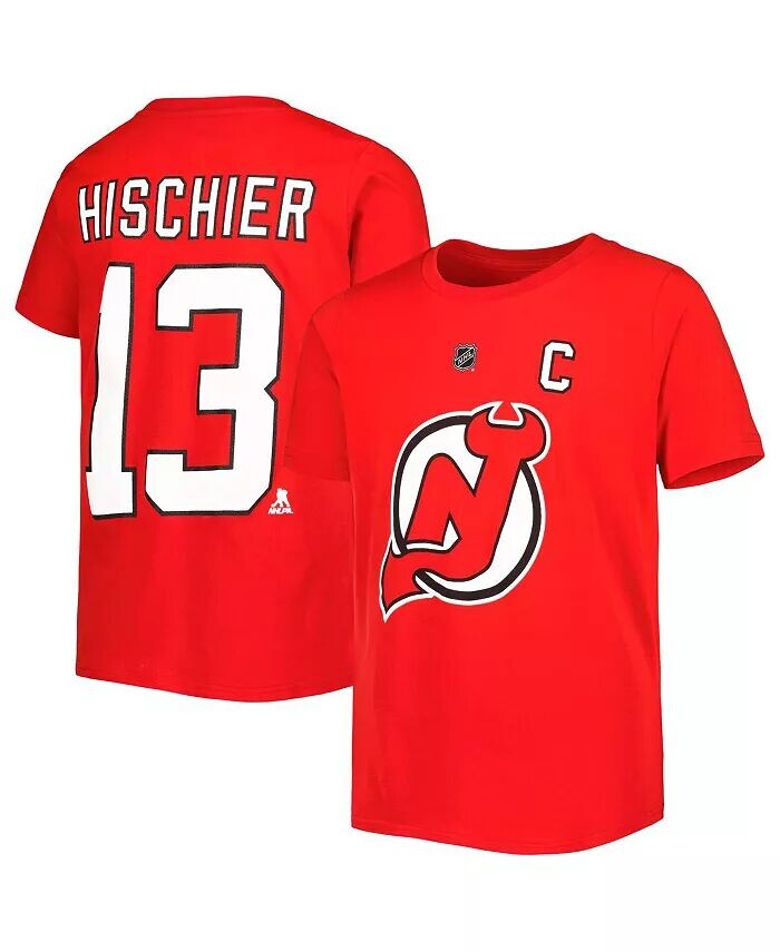 

Футболка Big Boys Nico Hischier Red New Jersey Devils с именем и номером игрока Outerstuff