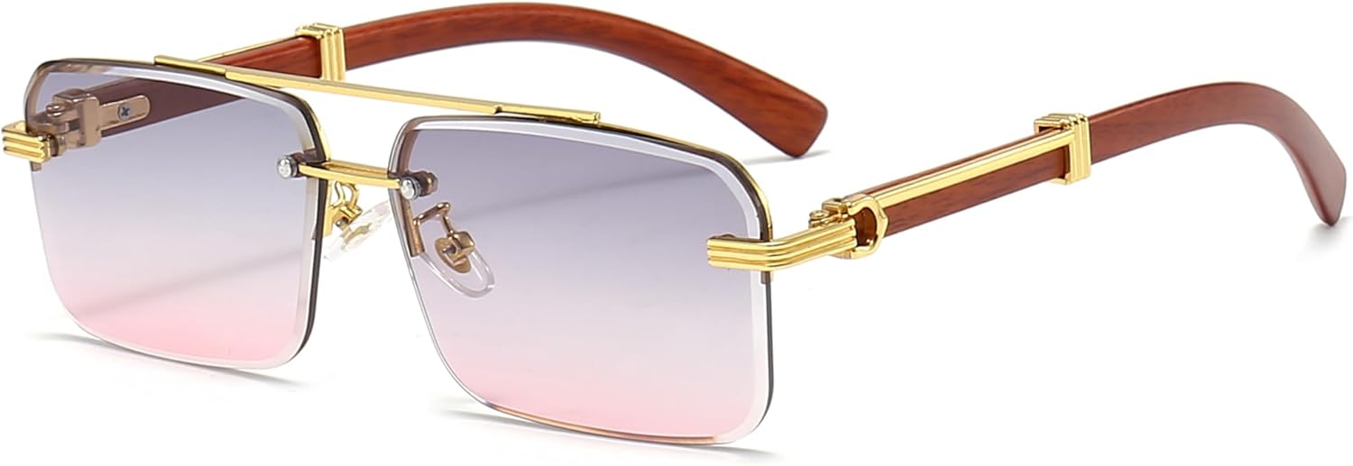 

Модные солнцезащитные очки без оправы прямоугольной формы для мужчин и женщин, квадратные солнцезащитные очки без оправы, защита от УФ-излучения UV 400 Teumire, A03 Grey&pink Lens