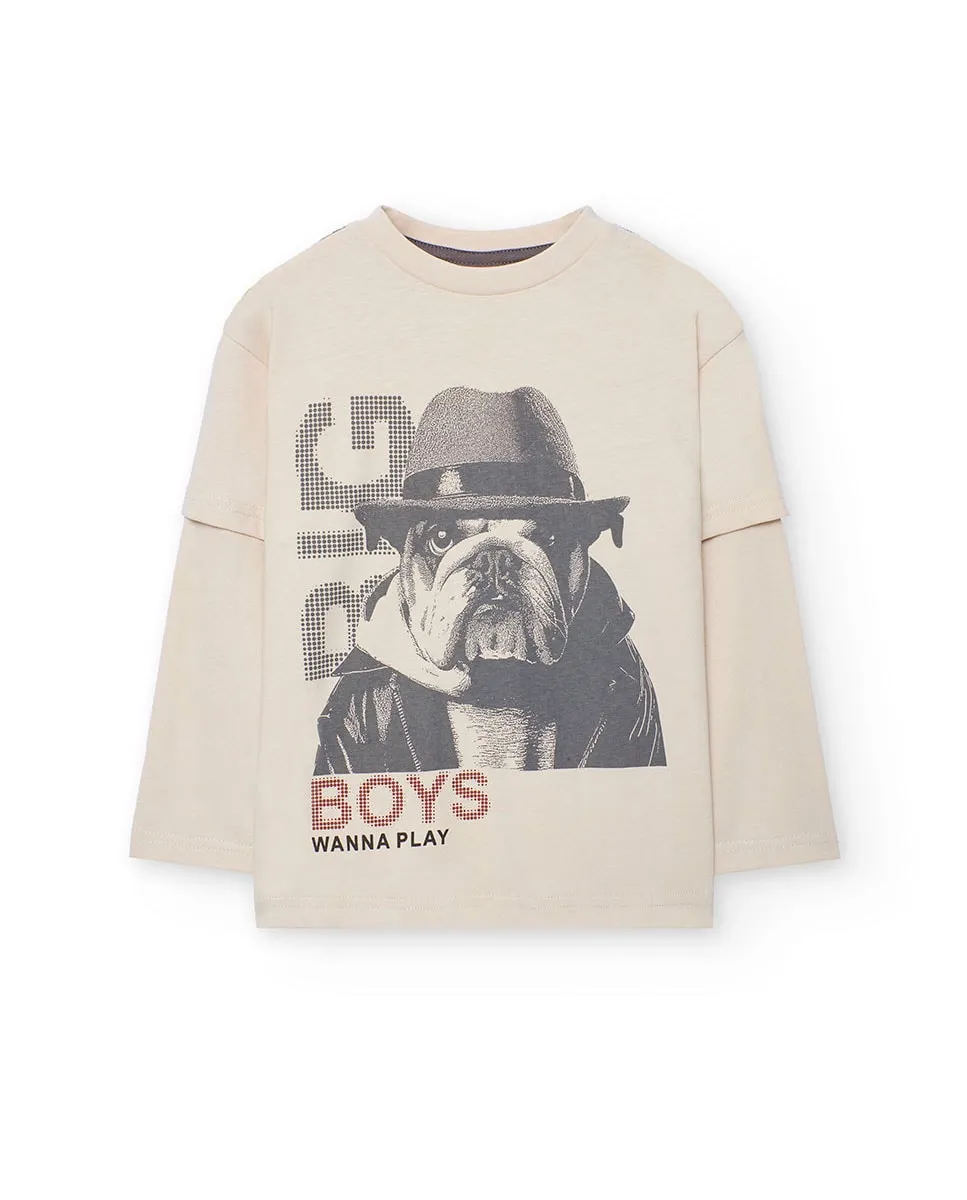 

Детская футболка с рисунком спереди и длинным рукавом Boboli, светло-бежевый