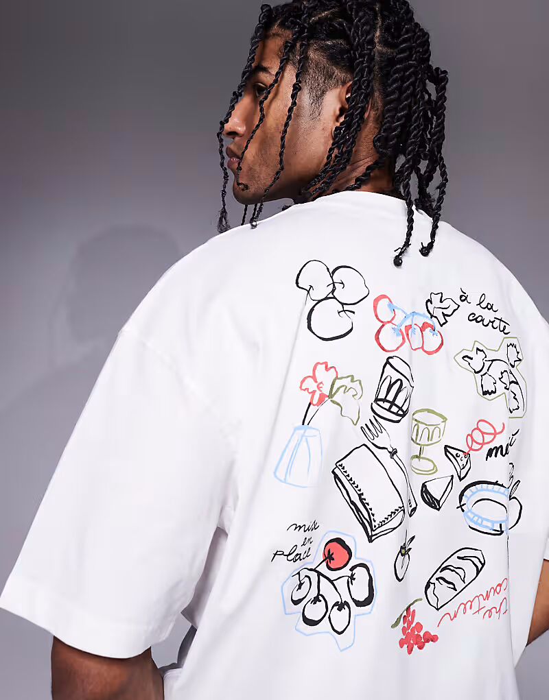 

Футболка свободного кроя ASOS DESIGN белого цвета с летней графикой