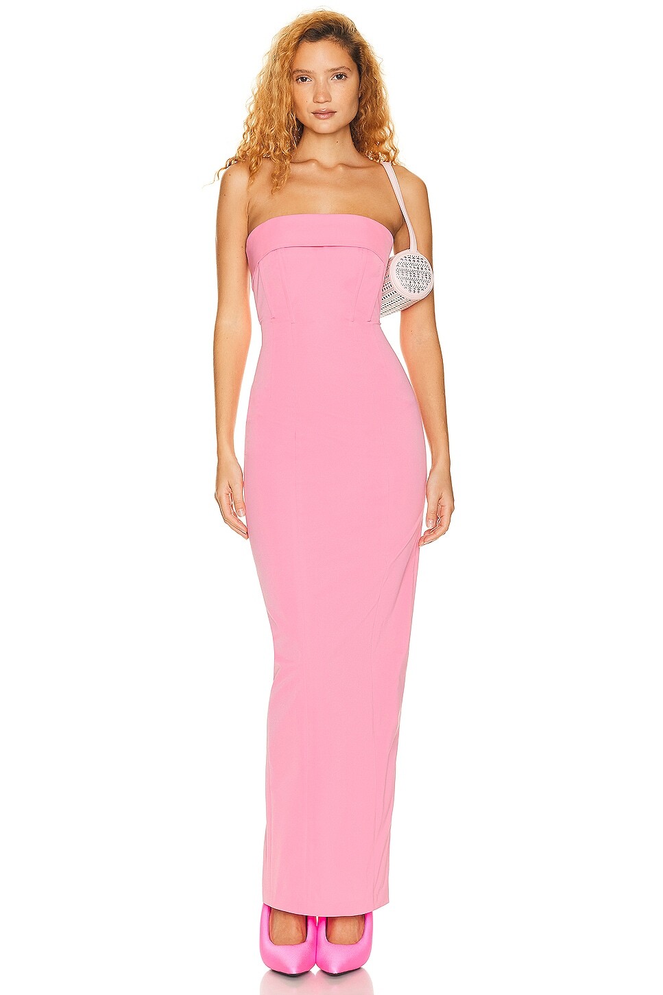 

Длинное платье без бретелек из технического габардина Helsa, цвет Very Pink