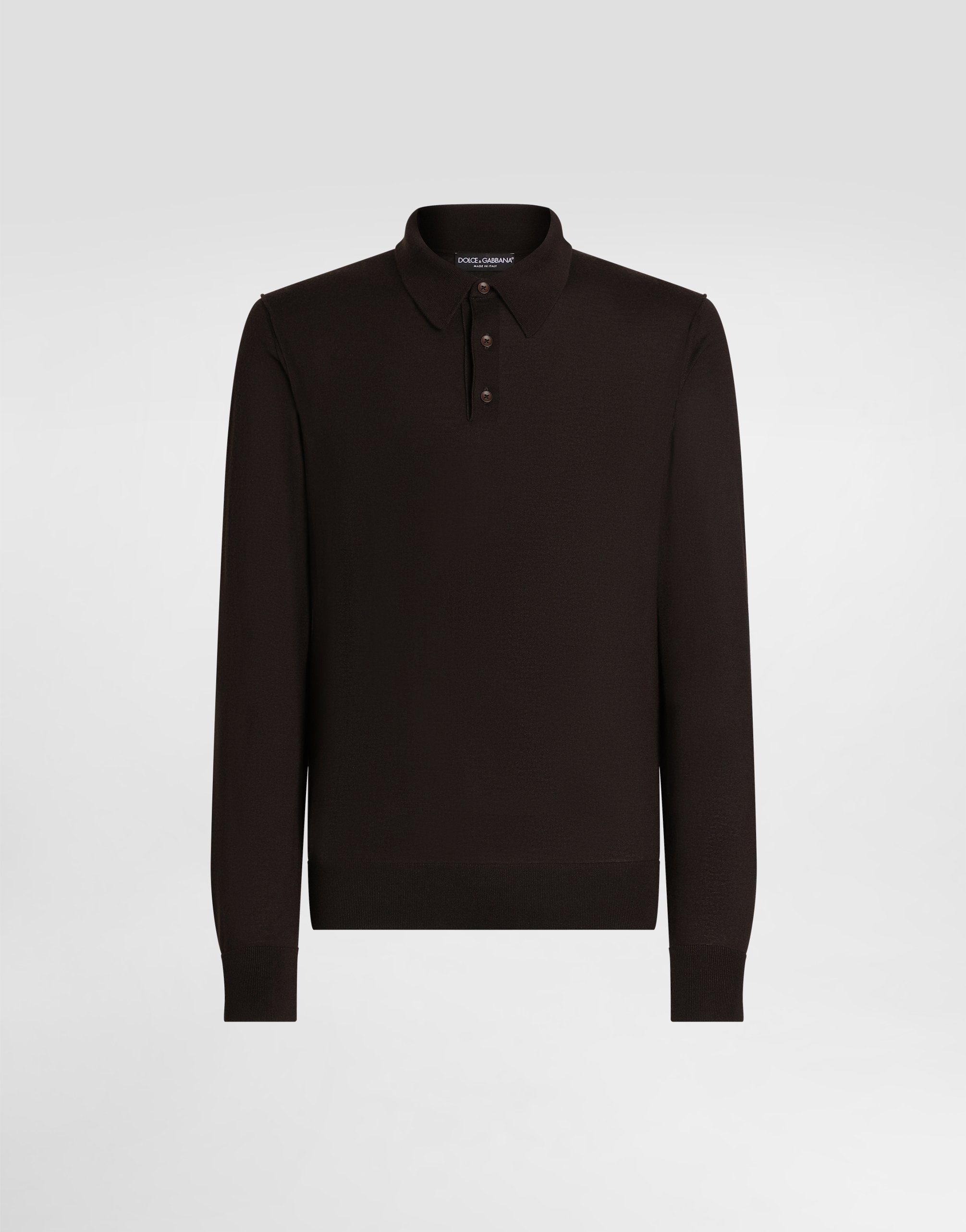 

Тонкий кашемировый пуловер-поло Dolce & Gabbana, коричневый