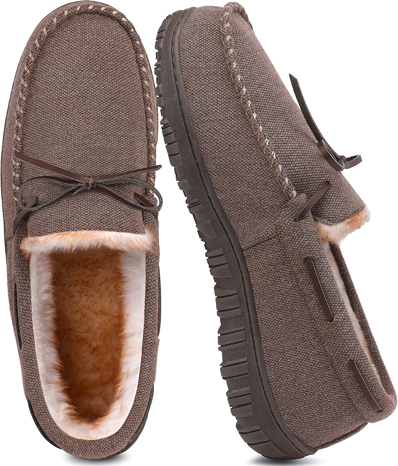 

Мужские домашние мокасины с теплым мягким плюшем и эффектом памяти shoeslocker - Комфортные, с нескользящей подошвой для дома и улицы - Черные, Бежевые, Коричневые