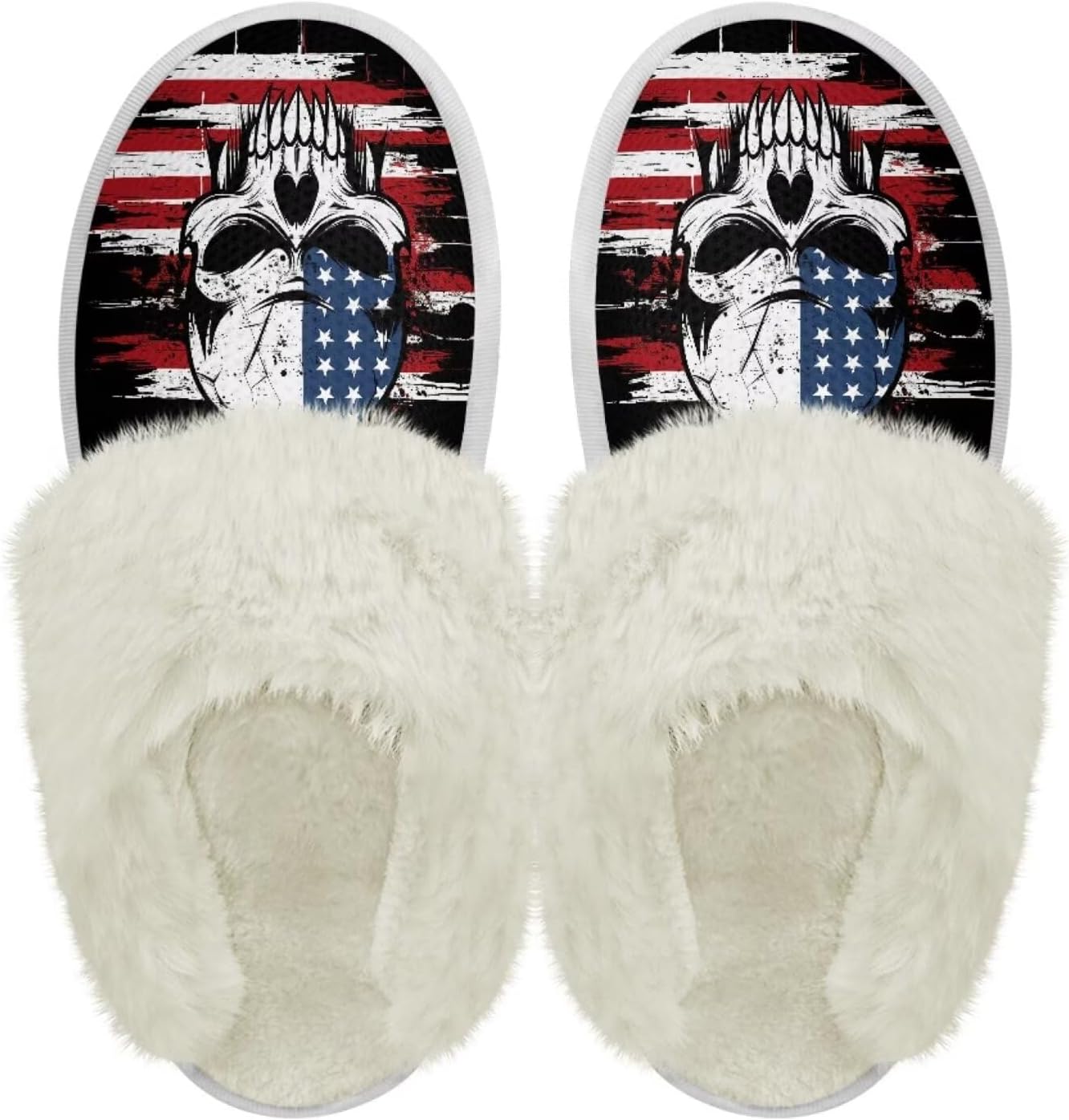 

Тапочки chaqlin Fuzzy из плюша для женщин и мужчин, мягкие, комфортные, легкие, из фланели с меховой отделкой, с нескользящей водонепроницаемой подошвой для дома и улицы, American Flag Skull