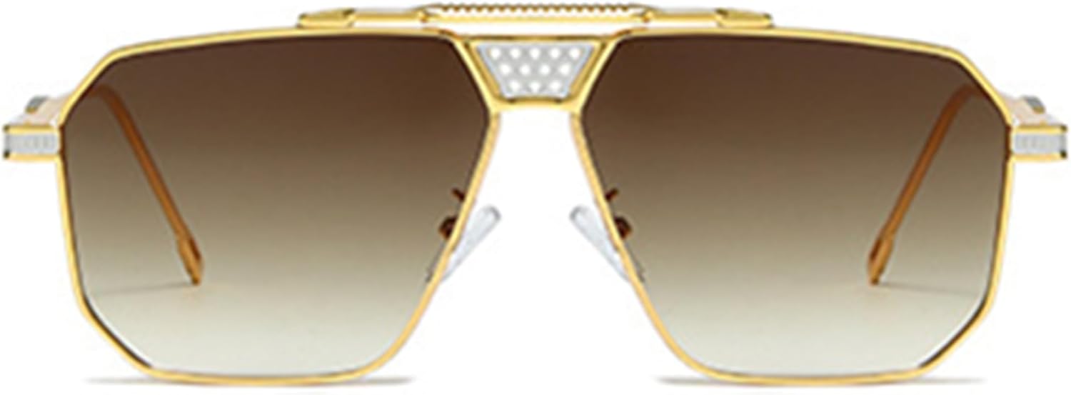 

Солнцезащитные очки Bullabulling большого квадратного размера для женщин и мужчин, винтажные ретро-очки, защита от УФ-излучения UV400, классические большие металлические солнцезащитные очки, White Tea