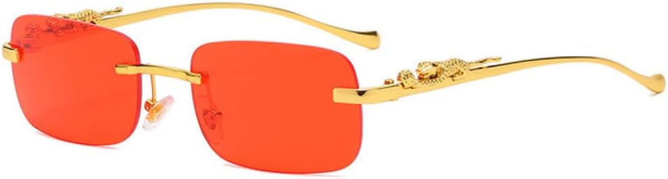 

Винтажные солнцезащитные очки без оправы для женщин и мужчин, для путешествий и вождения, с металлическим рисунком головы леопарда, защита от ультрафиолета UV400 LANGSER, Gold Red