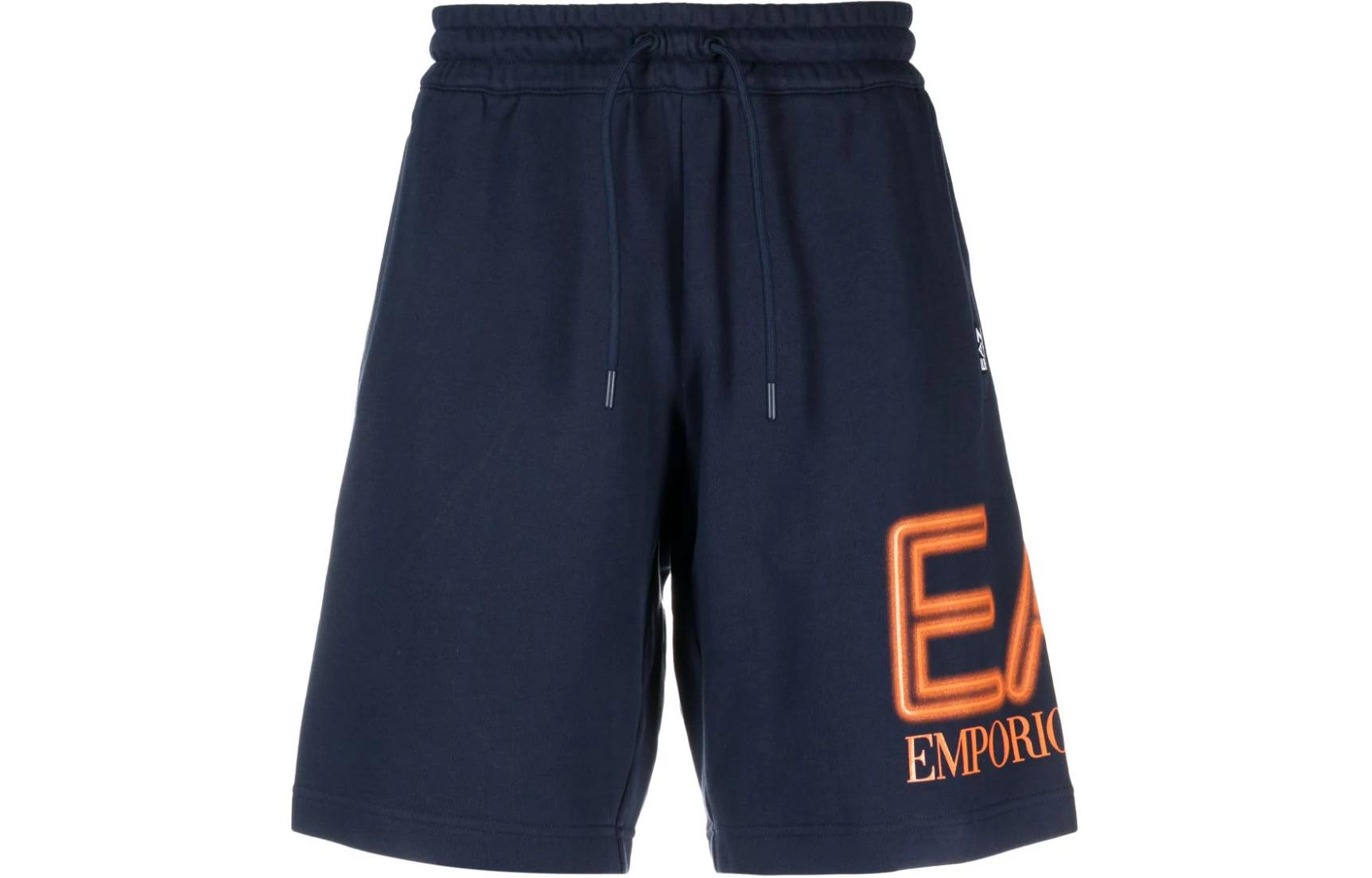Шорты для бега из хлопка с выпуклым логотипом EMPORIO ARMANI, синий — фото 3