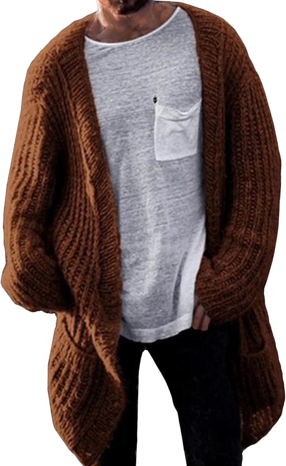 

Мужской кардиган с открытым передом и воротником-шалью JEShifangjiusu