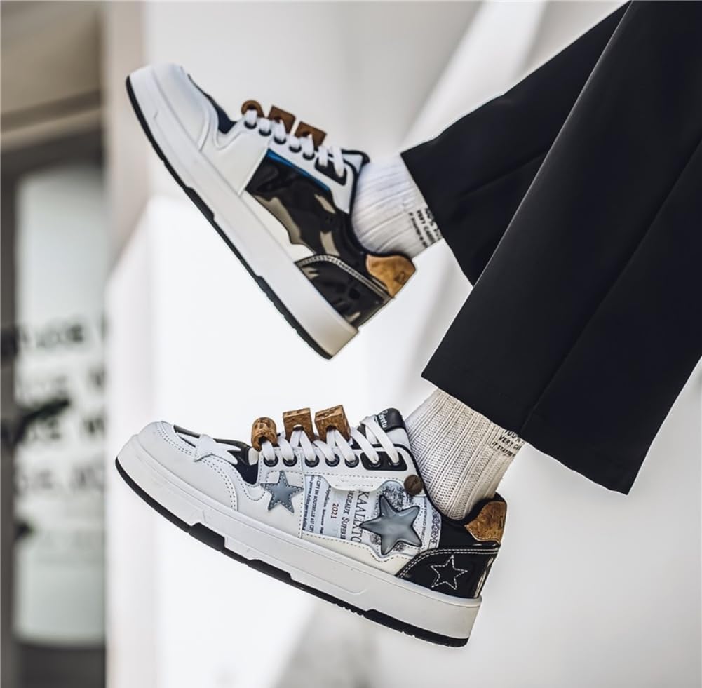 Мужские массивные кроссовки Star Shoes Y2K в ретро-стиле, кожаные кроссовки на шнуровке, легкая и удобная обувь для ходьбы для мужчин и женщин Generic, белый — фото 4