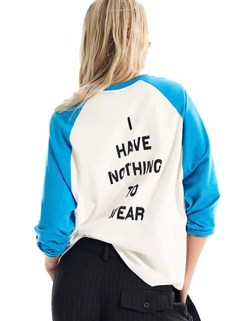 

Белая футболка с длинными рукавами и контрастным принтом Bershka, Белый, Белая футболка с длинными рукавами и контрастным принтом Bershka