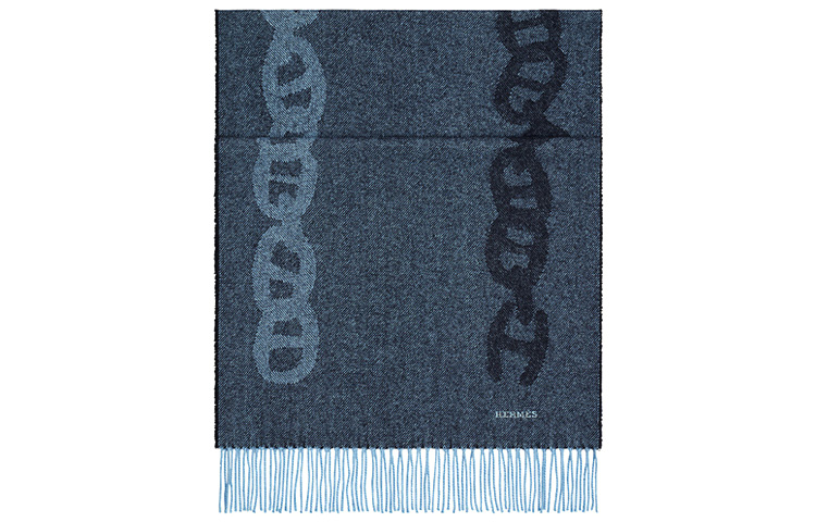 

HERMES Вязаный шарф мужской морской синий/небесно-голубой, Ocean Blue/Sky Blue