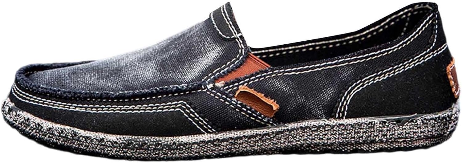 

Мужские повседневные лоферы из холщовой ткани, дышащие, удобные, на плоской подошве, легкие, модные, для ежедневной носки Generic, черный