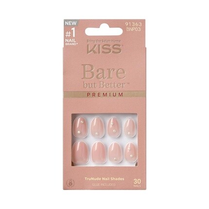 

KISS Bare But Better Накладные ногти с клеем для ногтей Slay Light Nude Skin Короткий размер Миндалевидная форма