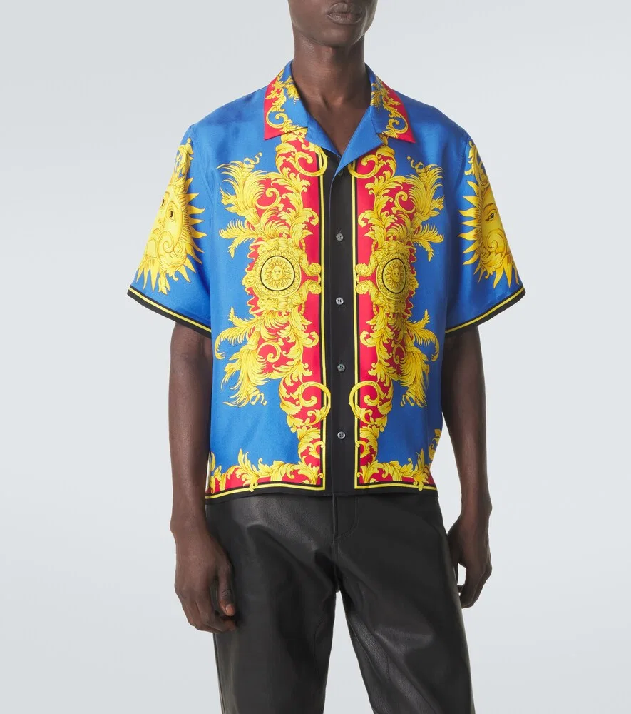 Шелковая рубашка для боулинга с принтом Versace, мультиколор — фото 3