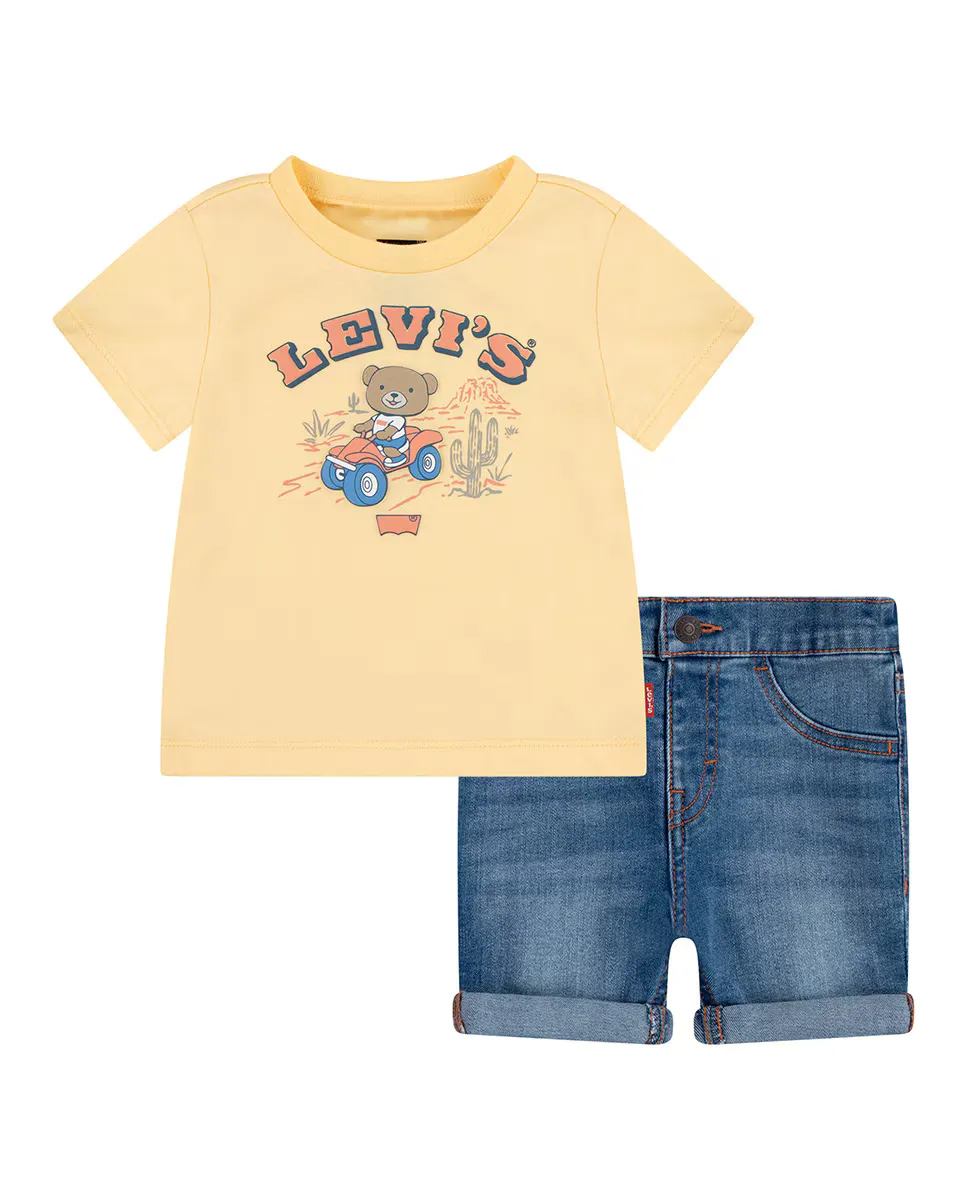 

Комплект из 2 предметов: джинсовая футболка и шорты Levi's Four Wheeler Baby Boys, желтый