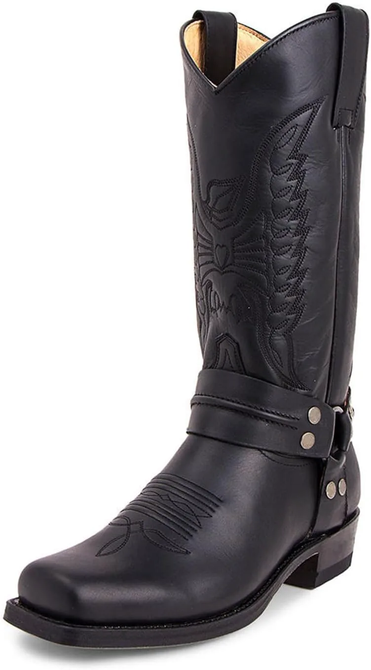 

Ковбойские сапоги для мужчин с квадратным носком, вышитыми западными сапогами с заклепками, традиционные сельские сапоги, прочные рабочие сапоги KYOESCAI, черный