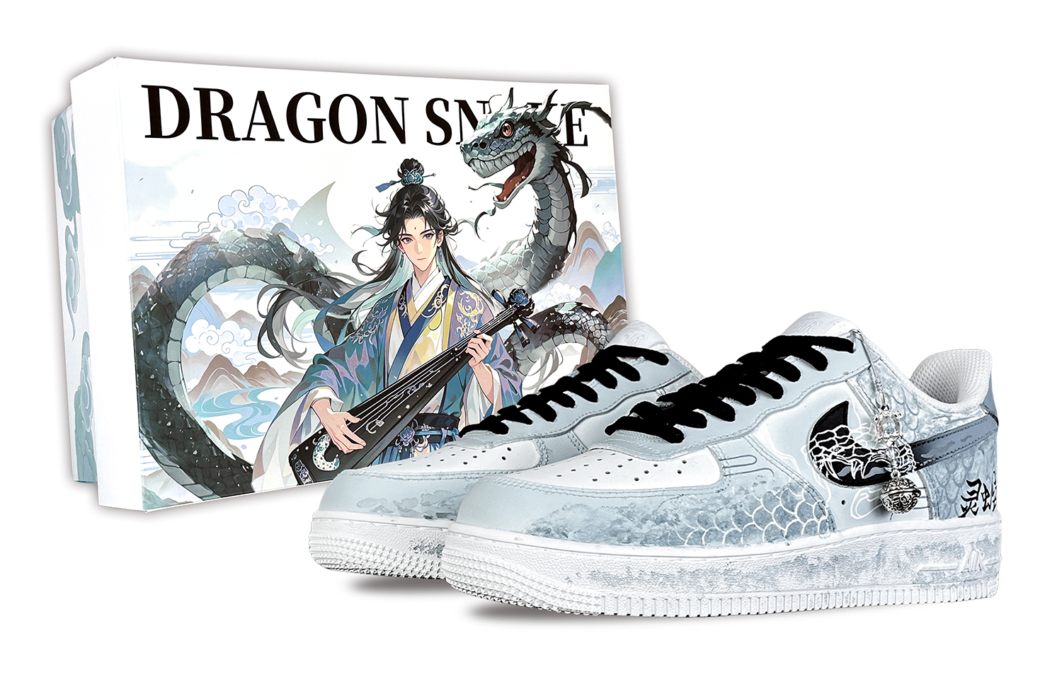 

Nike Кроссовки для скейтбординга Air Force 1 Fantasy Realm Serpent Green, противоскользящие, износостойкие, низкие, мужские, белые, голубые