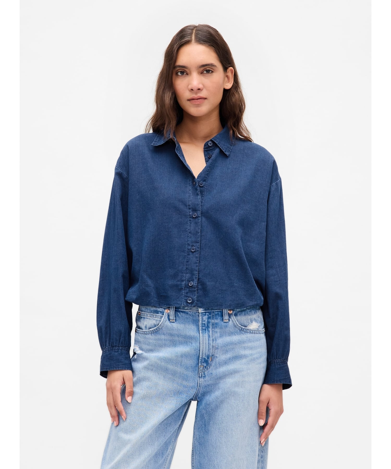 (W) Рубашка с пышным подолом GAP, MEDIUM_INDIGO_15