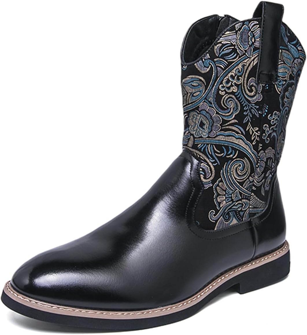 

Мужские ботинки TengfeiFly из гладкой кожи с вышивкой, на носке типа «пул-он», ковбойского западного стиля с боковой молнией, низким каблуком, повседневные, удобные и дышащие, по щиколотку, для вечеринок, свадеб, официальных и деловых мероприяти...
