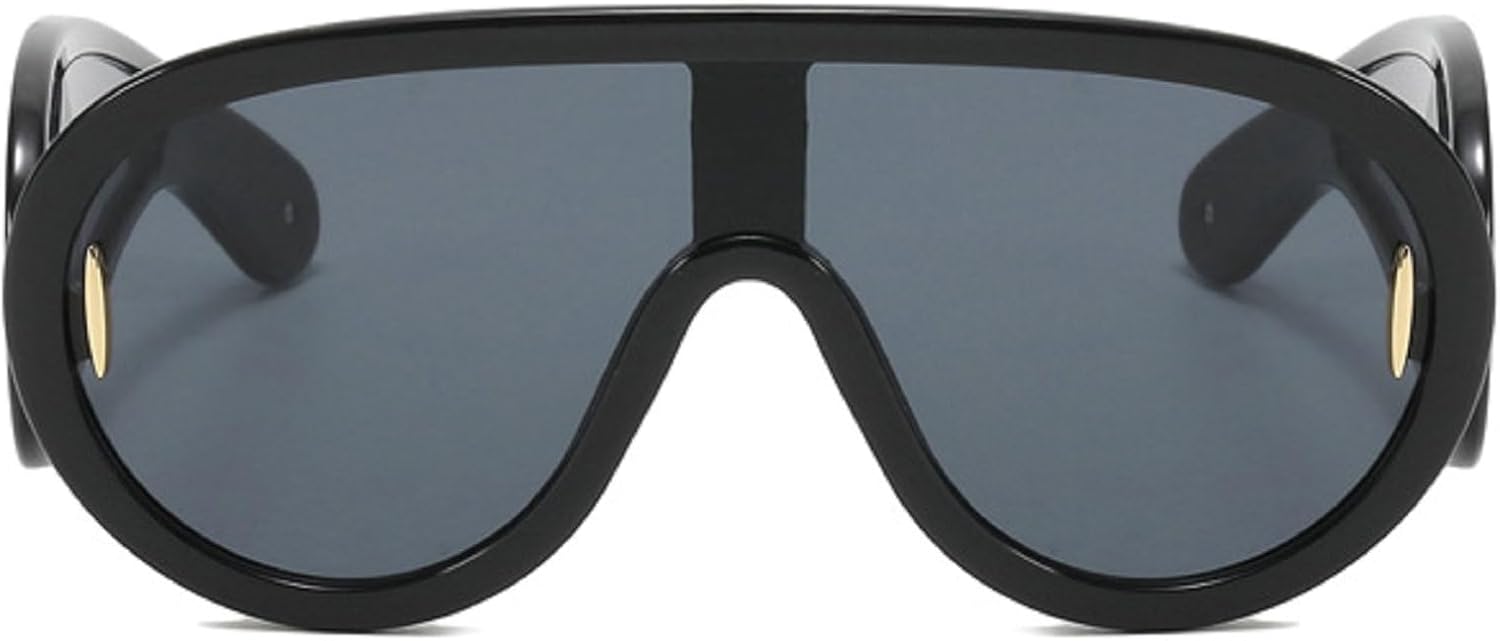 

Модные цельные солнцезащитные очки-щиток в стиле Y2K для женщин, винтажные большие солнцезащитные очки с плоскими зеркальными линзами, сексуальные женские очки-пилот mincl, Black