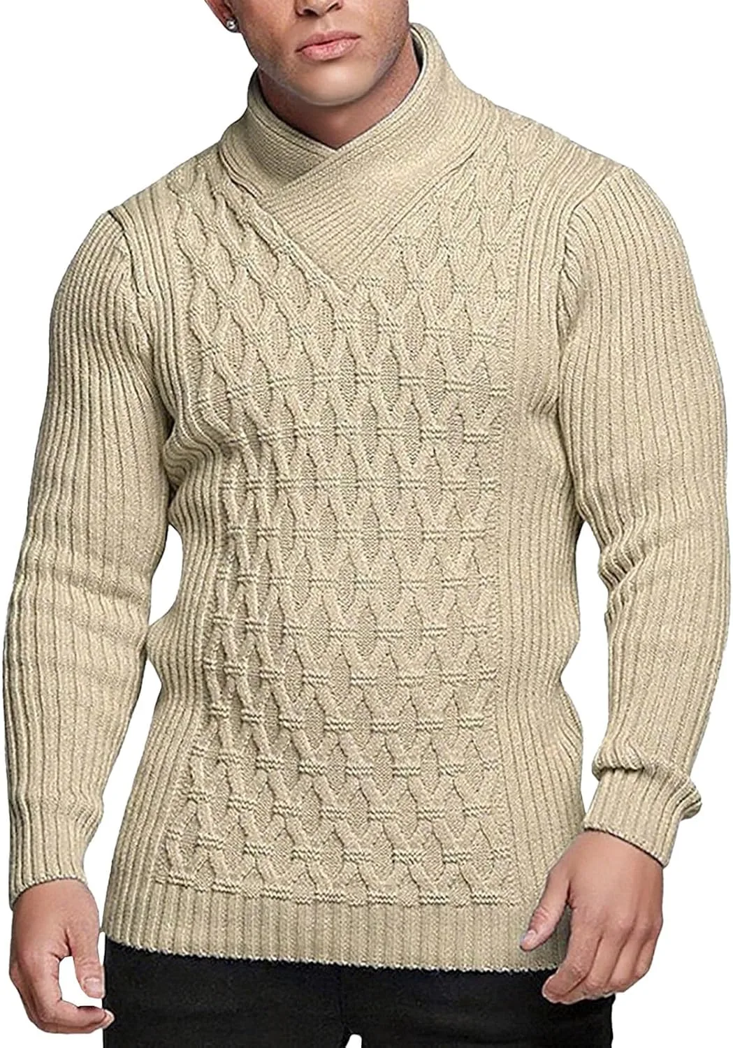 

Мужской свитер V-образным вырезом в стиле fisherman waffle, slim fit TrndTrsure