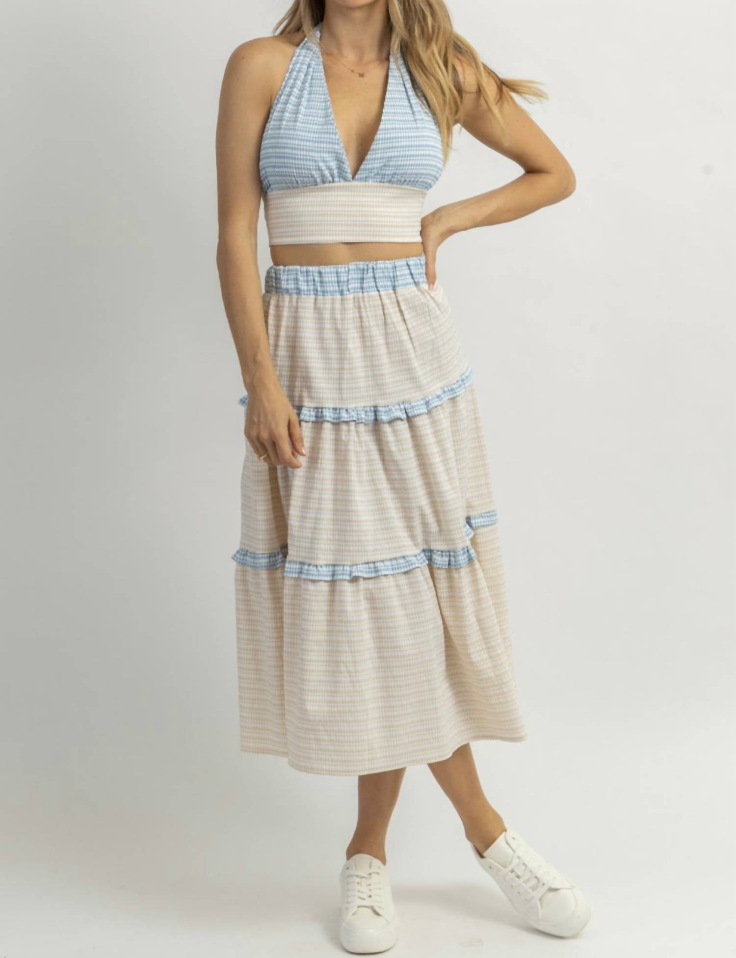 

Комплект из миди-юбки Dunes Gingham белого цвета SUNDAYUP