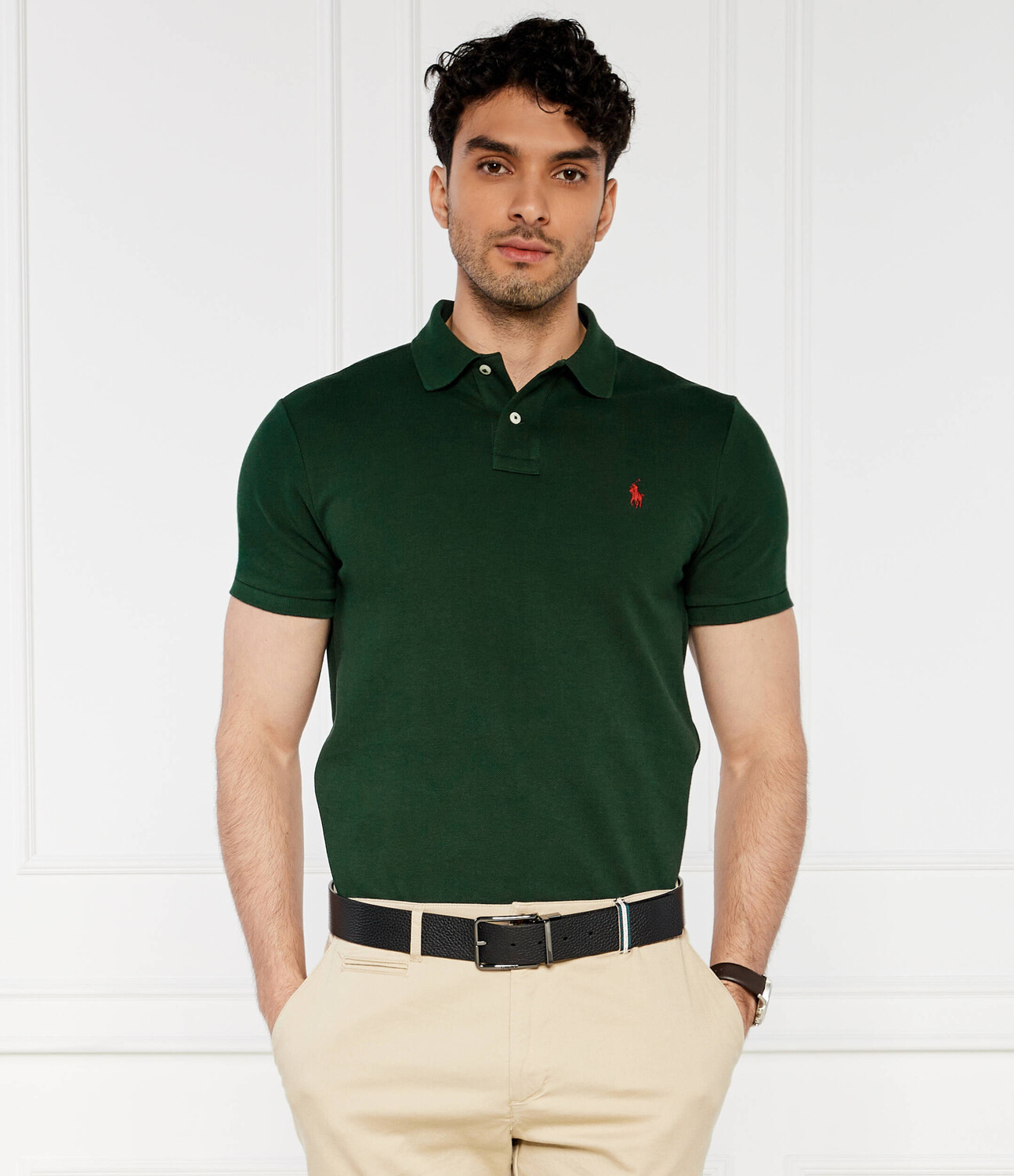 Поло POLO RALPH LAUREN Custom slim fit, зеленый — фото 3