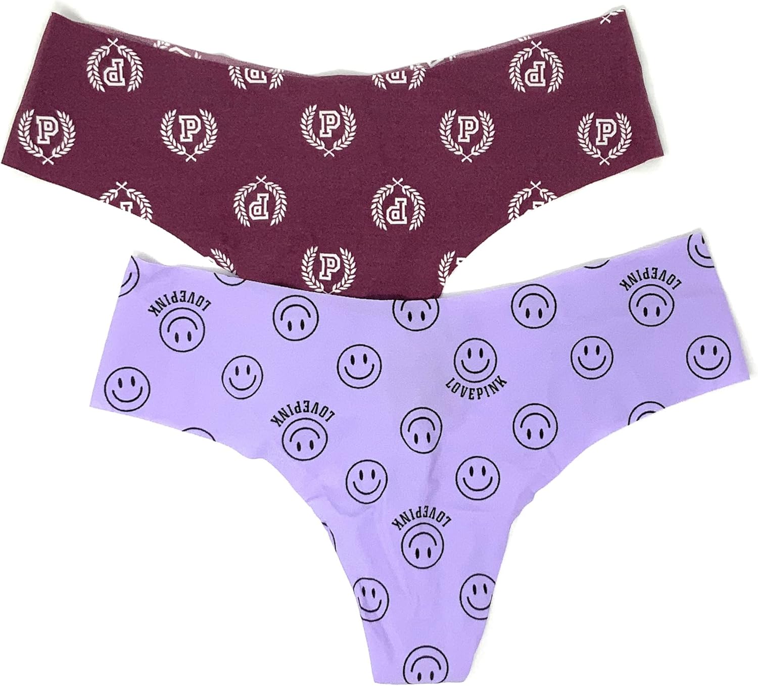 

Victoria's Secret Pink трусики-стринги No-Show, набор из 2 штук, Purple Smiles/ Maroon Crest