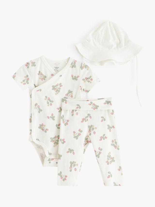 

Детский боди-пеленка из органического хлопка с цветочным принтом Lindex, Trousers, & Hat Set, Light Dusty White