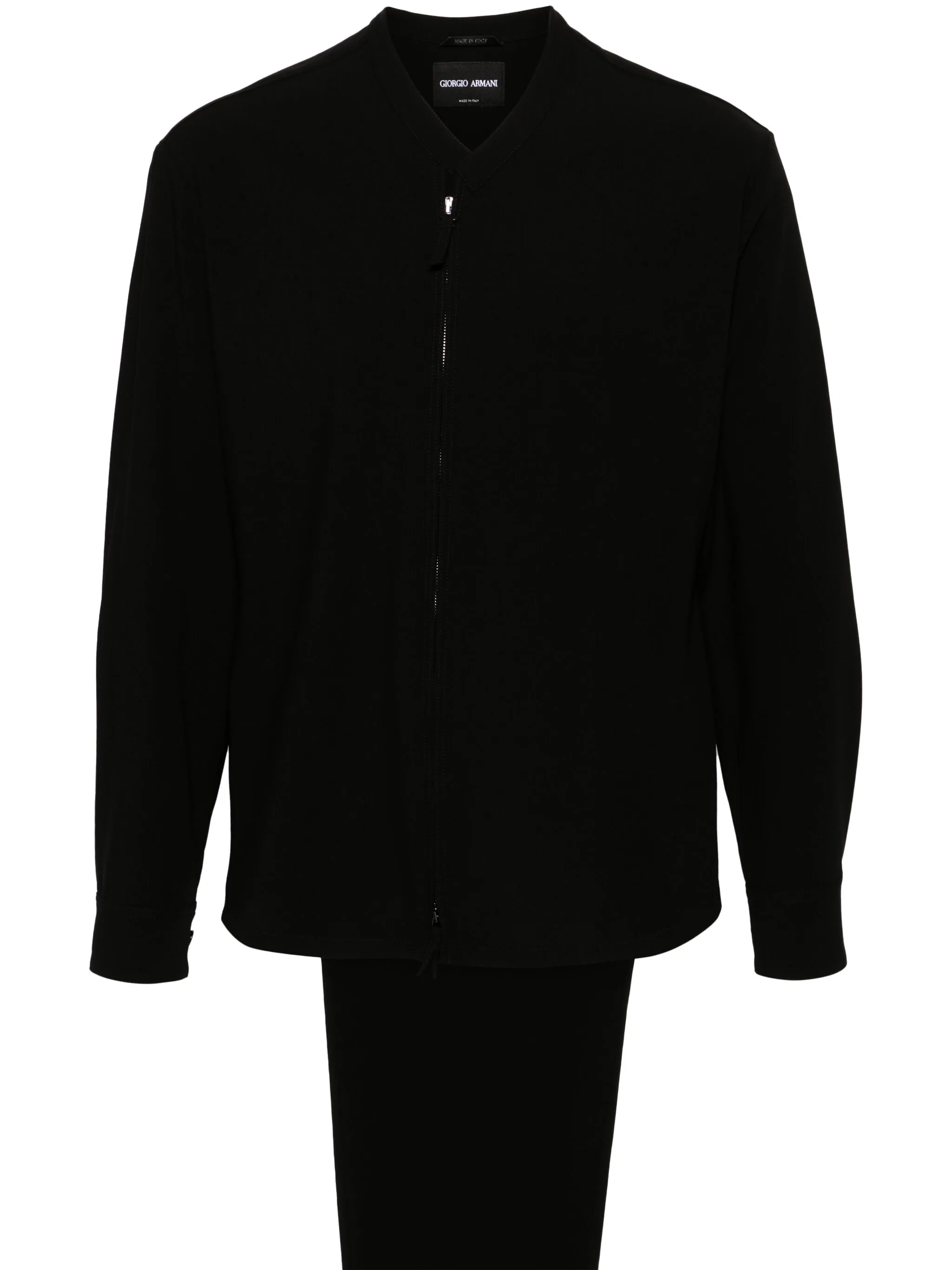 

Шерстяной комплект из жакета и брюк на молнии Giorgio Armani, черный