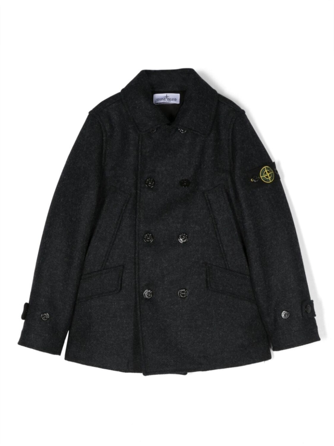 

Stone Island Junior двубортное пальто с нашивкой Compass, синий