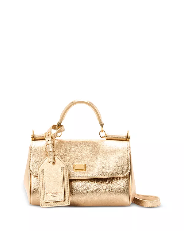 

Сумка с верхней ручкой из металлизированной кожи Dolce & Gabbana, золотой