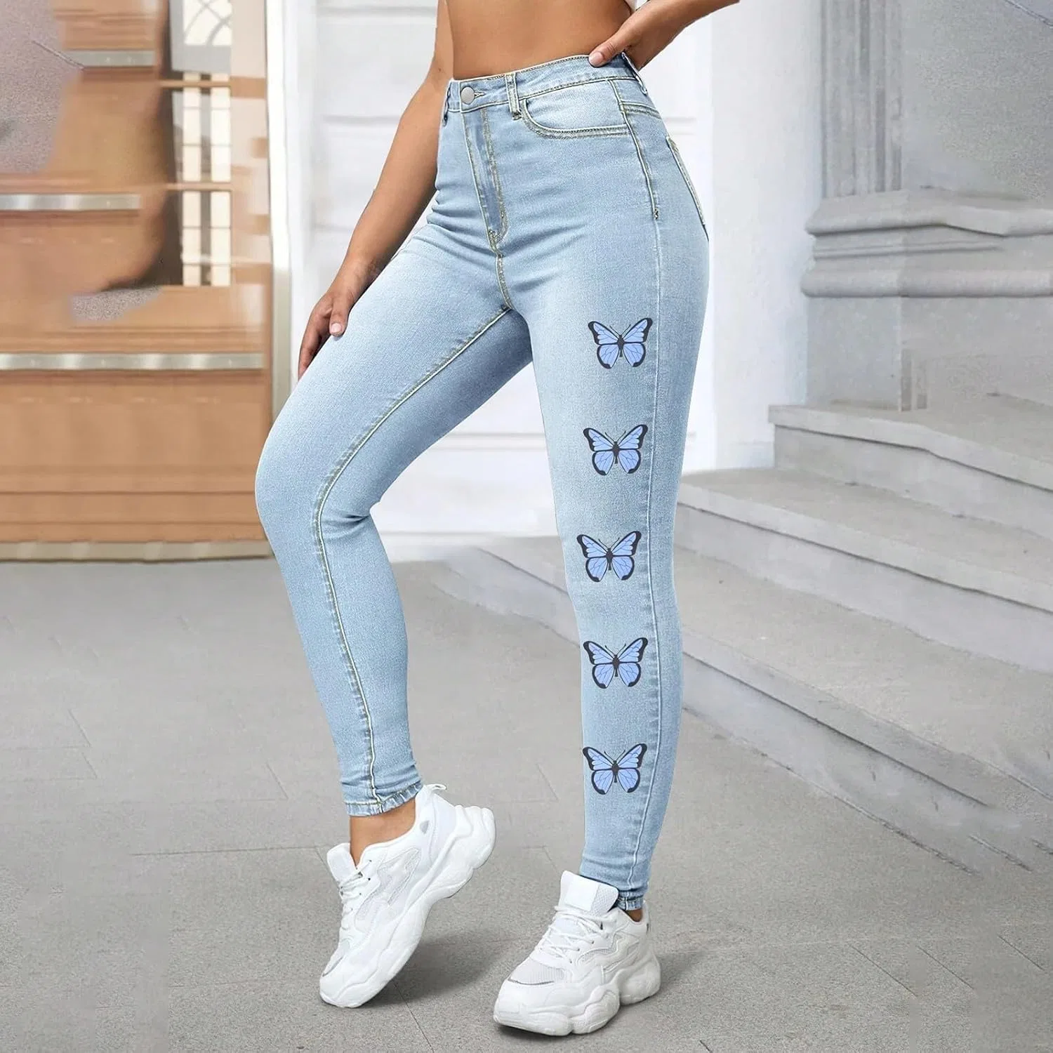 Джинсы скинни Womens Classic High Waisted, sky blue — фото 4