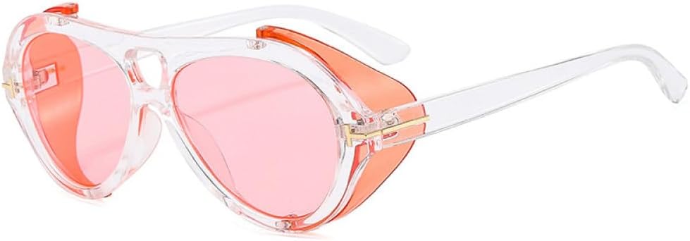 

Ретро-солнцезащитные очки в стиле панк с двойной перемычкой, круглые, для женщин, модные, прозрачные, розовые, желтые, с защитой от УФ-излучения UV400, для мужчин MTZJH, Transparent Pink