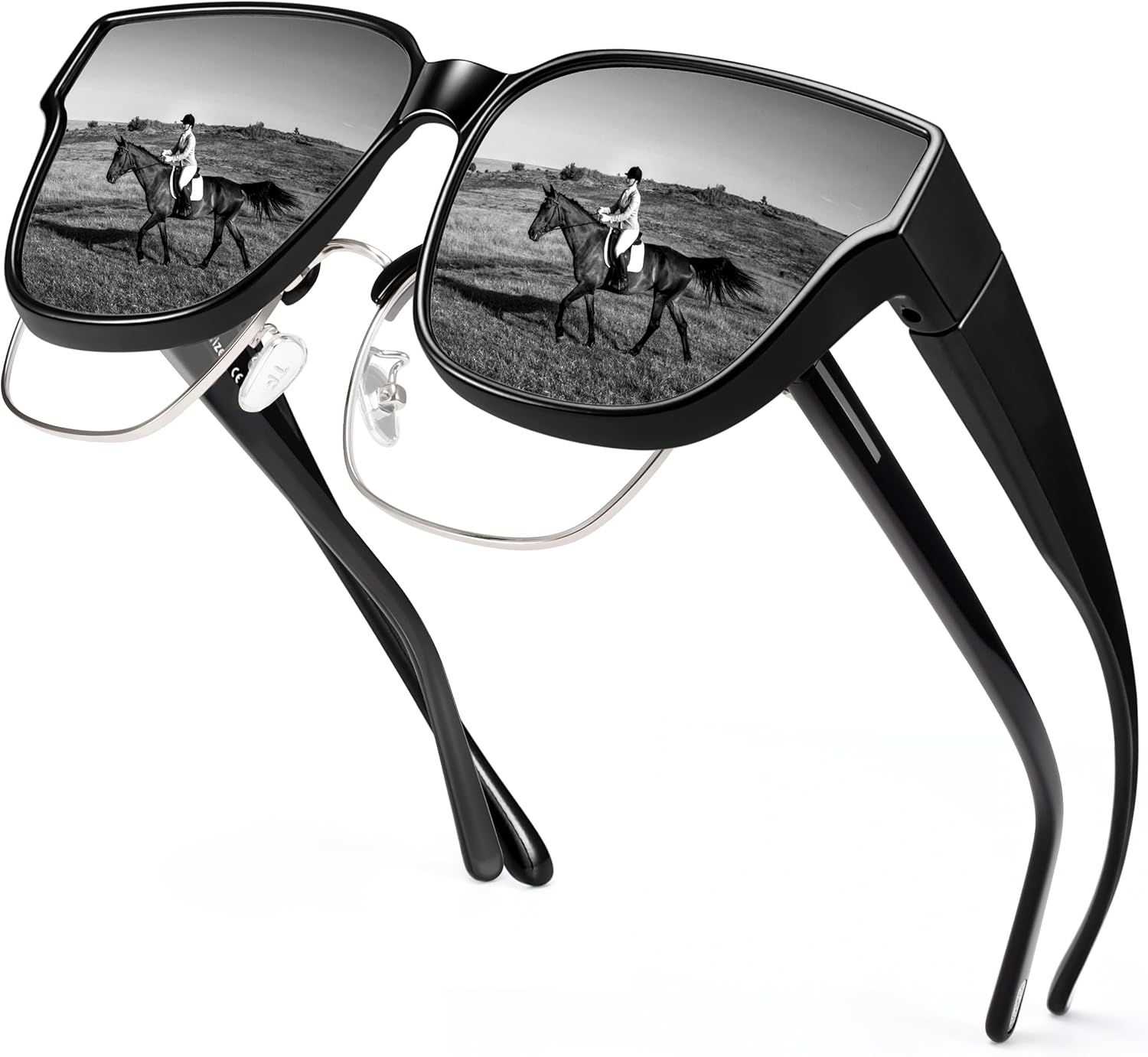 

Поляризованные солнцезащитные очки URUMQI, надеваемые поверх обычных очков, для женщин, защита UV400, модные квадратные солнцезащитные очки для женщин и мужчин, A01 Glossy Black Frame/Grey Lens