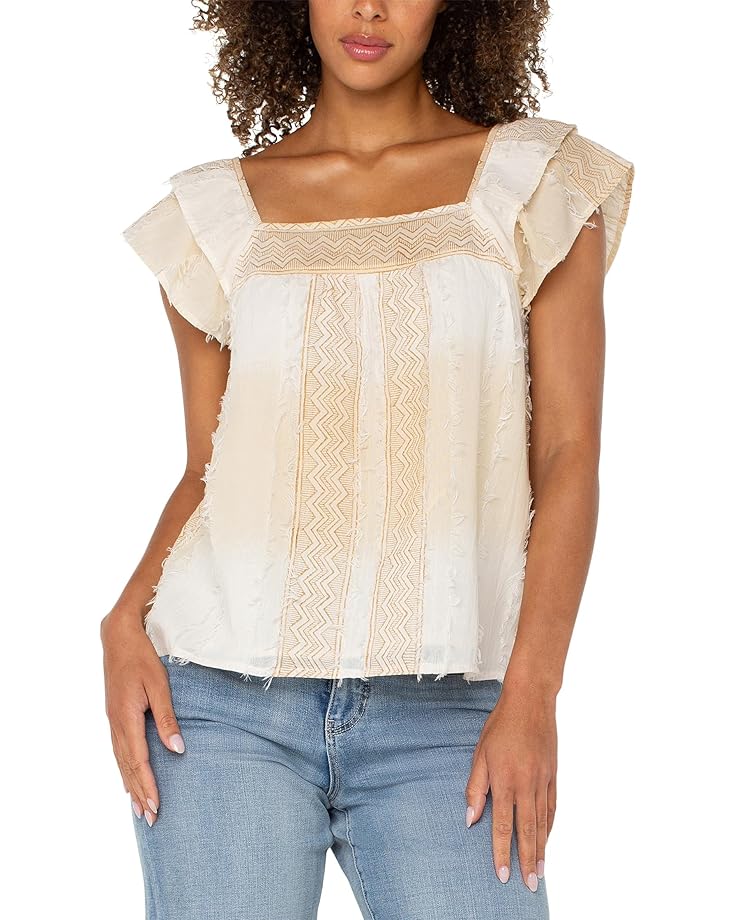 

Блуза Liverpool Los Angeles Short Sleeve Square Neck Woven Blouse, цвет Brown Cream Chevron Stripe